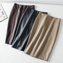 Load image into Gallery viewer, Women Sexy Soft PU Leather Pencil Midi Skirt Autumn Ladies Package Hip Back Split