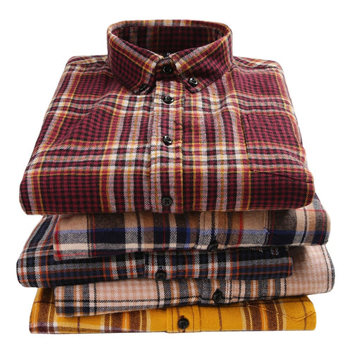 High Quality Men's Fashion Plaid Long Sleeved Shirt Flannel 100% Cotton Soft Male Social