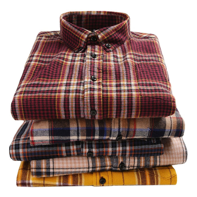 High Quality Men's Fashion Plaid Long Sleeved Shirt Flannel 100% Cotton Soft Male Social