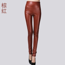 Load image into Gallery viewer, 2017 Autumn Winter Women Elastic PU Leather Velvet High Waist Thick Warm leggings Slim Pencil