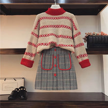 Load image into Gallery viewer, Spring Autumn Jumper +Plaid Skirt 2pcs Sets Knitted Long Sleeved Pullover Sweater + Mini Skirt two piece Sets Plus Size 3XL Z110