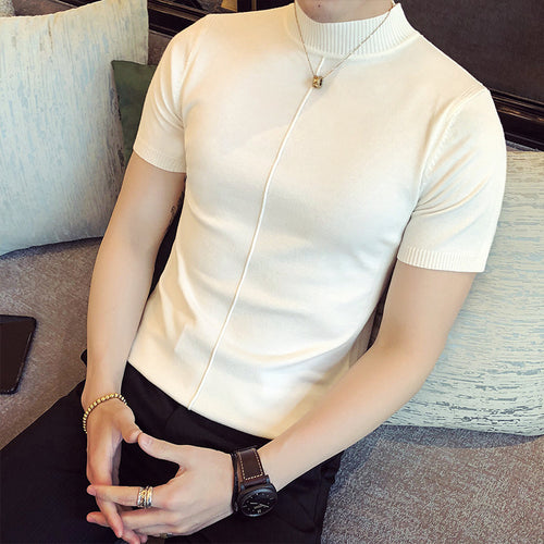 Casual Self-cultivation High Lead Neck Knitting Men Sweater 2018 Autumn Leisure Long Sleeve